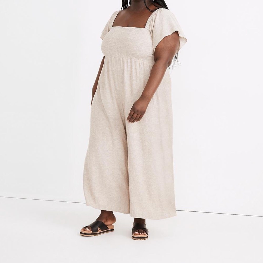 Madewell Linen Lucie Smocked Wide-Leg Jumpsuit